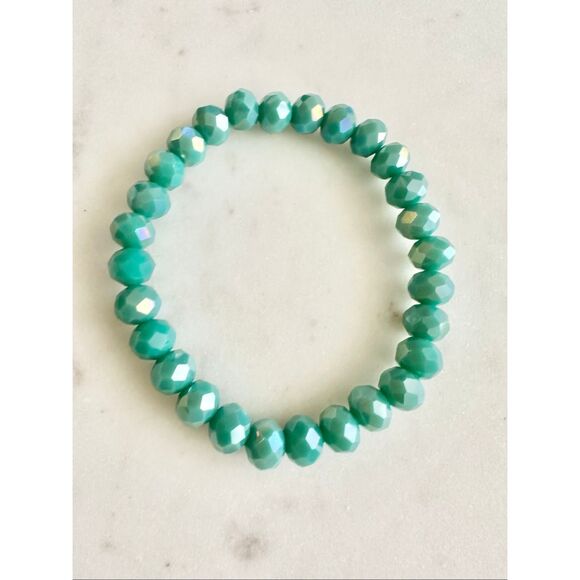 Aqua Green stretch beaded sparkle bracelet - Picture 2 of 3